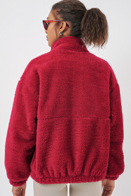 5194 Kadın Peluş Mont Ceket - A.Bordo - 6