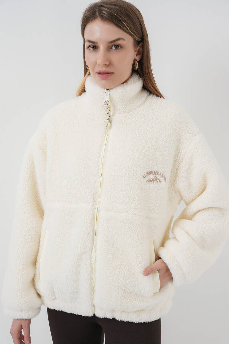 5194 Kadın Peluş Mont Ceket - D.Krem - BİGDART