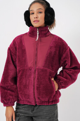 5194 Kadın Peluş Mont Ceket - Mürdüm - 2
