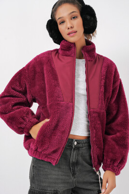 5194 Kadın Peluş Mont Ceket - Mürdüm - 3