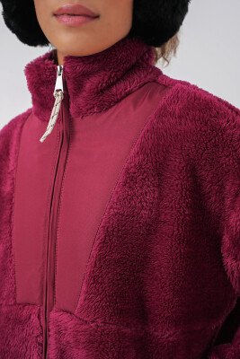 5194 Kadın Peluş Mont Ceket - Mürdüm - 5