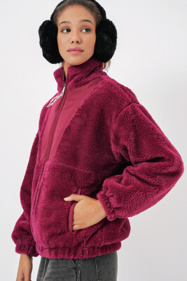 5194 Kadın Peluş Mont Ceket - Mürdüm - 6