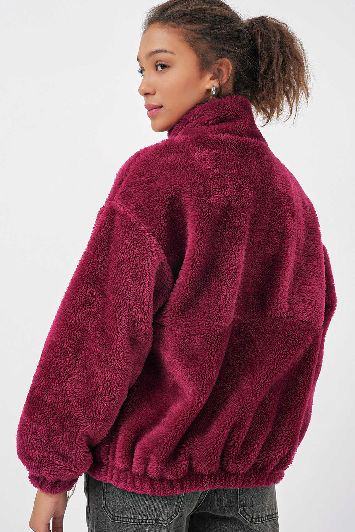 5194 Kadın Peluş Mont Ceket - Mürdüm - 7
