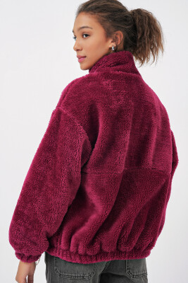 5194 Kadın Peluş Mont Ceket - Mürdüm - 7