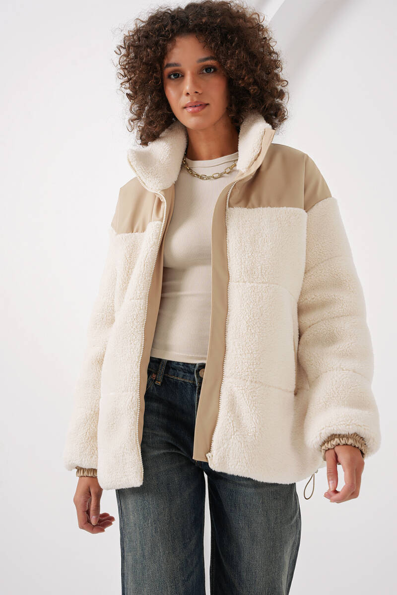 5196 Şişme Peluş Mont - Ekru - BİGDART
