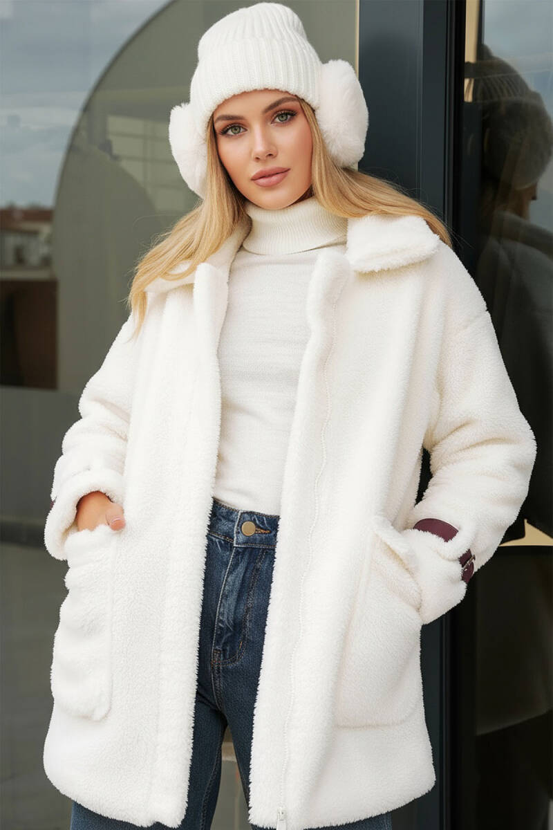 5206 Kadın Oversize Peluş Mont - Mürdüm - BİGDART