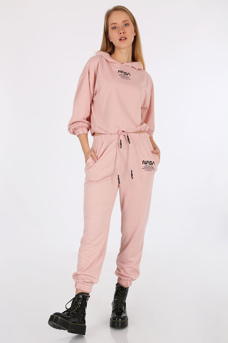 55313 Nasa Baskılı Eşofman Takımı - Pudra - BİGDART