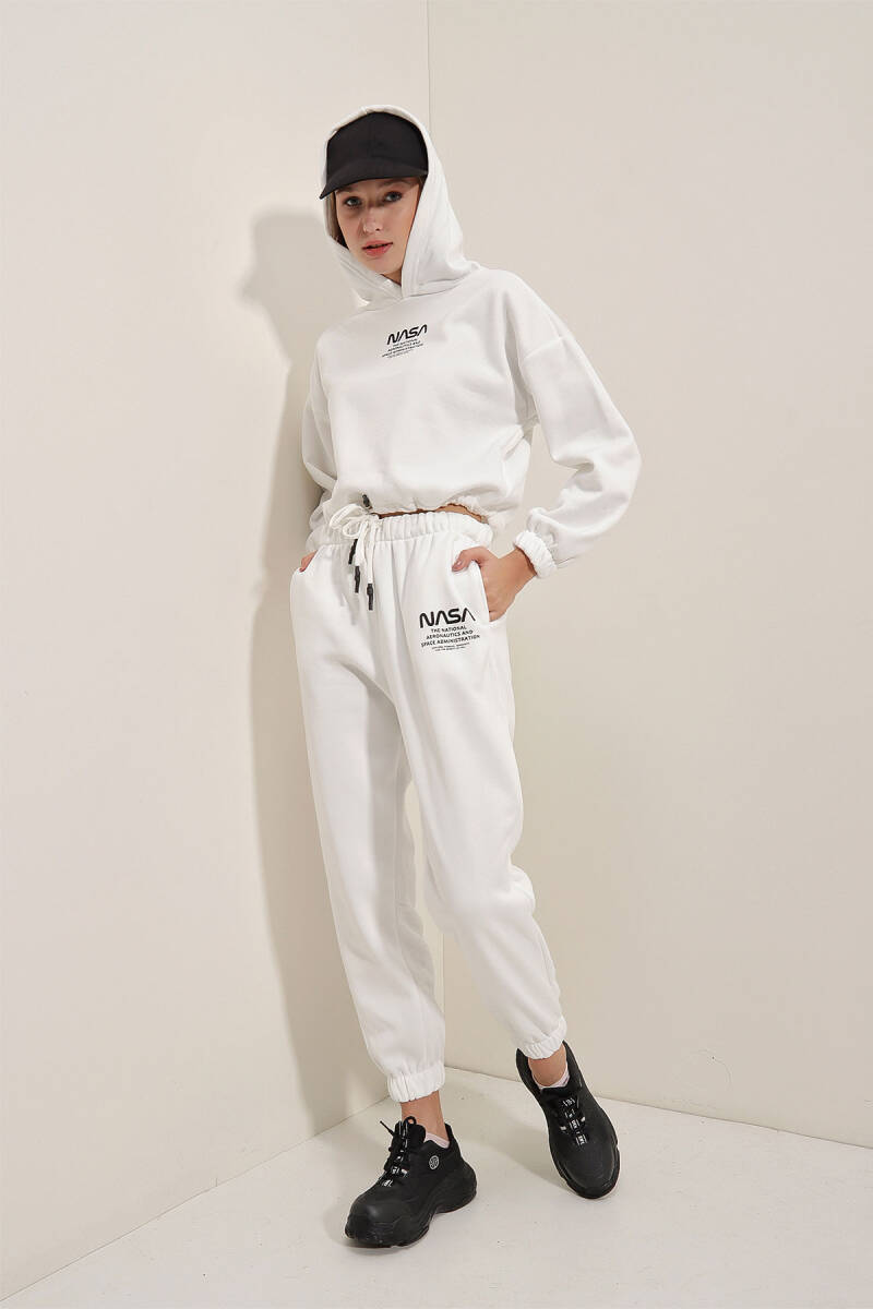 55313 Nasa Baskılı Eşofman Takımı - Beyaz - BİGDART