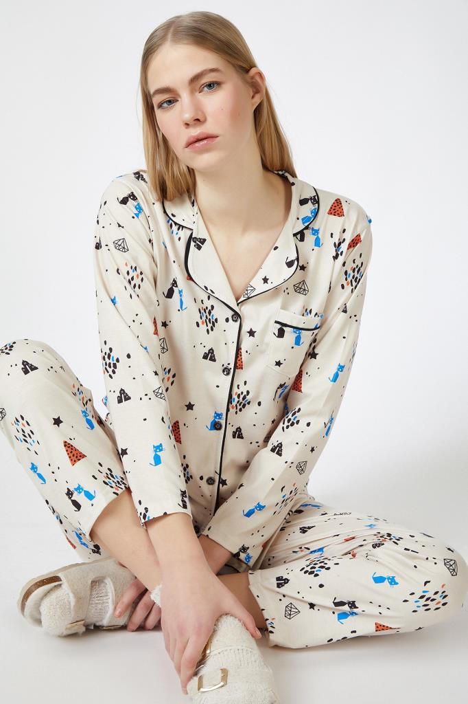 55334 Desenli Örme Pijama Takımı - BİGDART