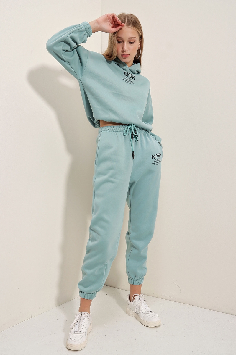 55342 Nasa Baskılı Eşofman Takımı - Mint - BİGDART