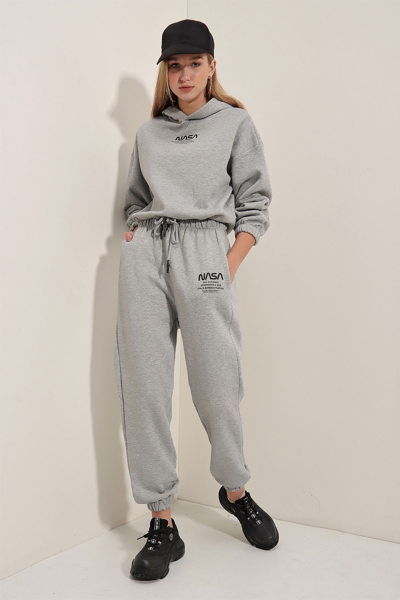 55342 Nasa Baskılı Eşofman Takımı - Gri - BİGDART