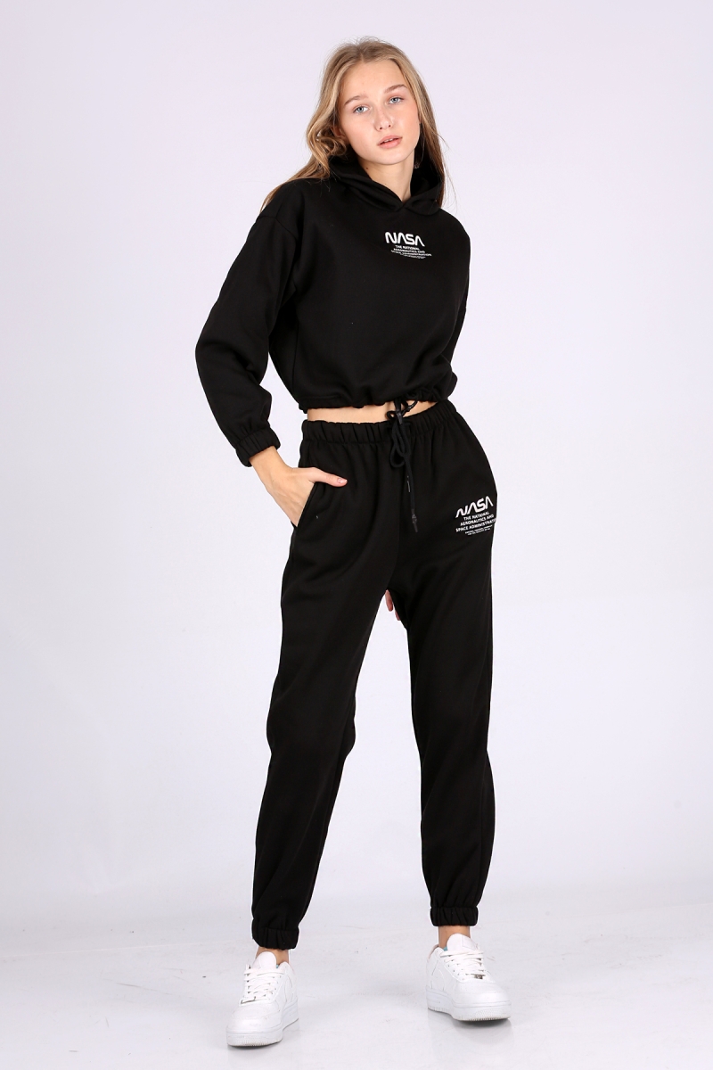 55342 Nasa Baskılı Eşofman Takımı - Siyah - BİGDART
