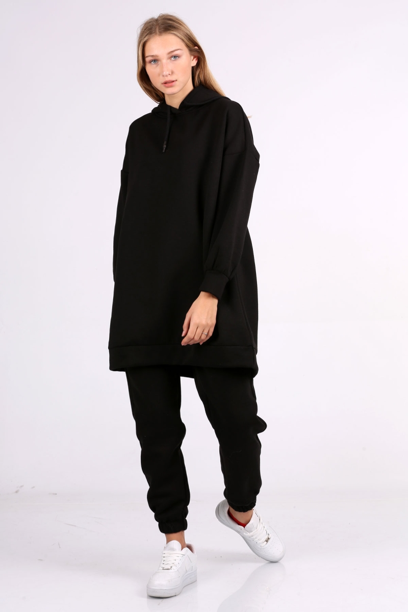 55345 Nasa Baskılı Tesettür Eşofman Takımı - Siyah - BİGDART