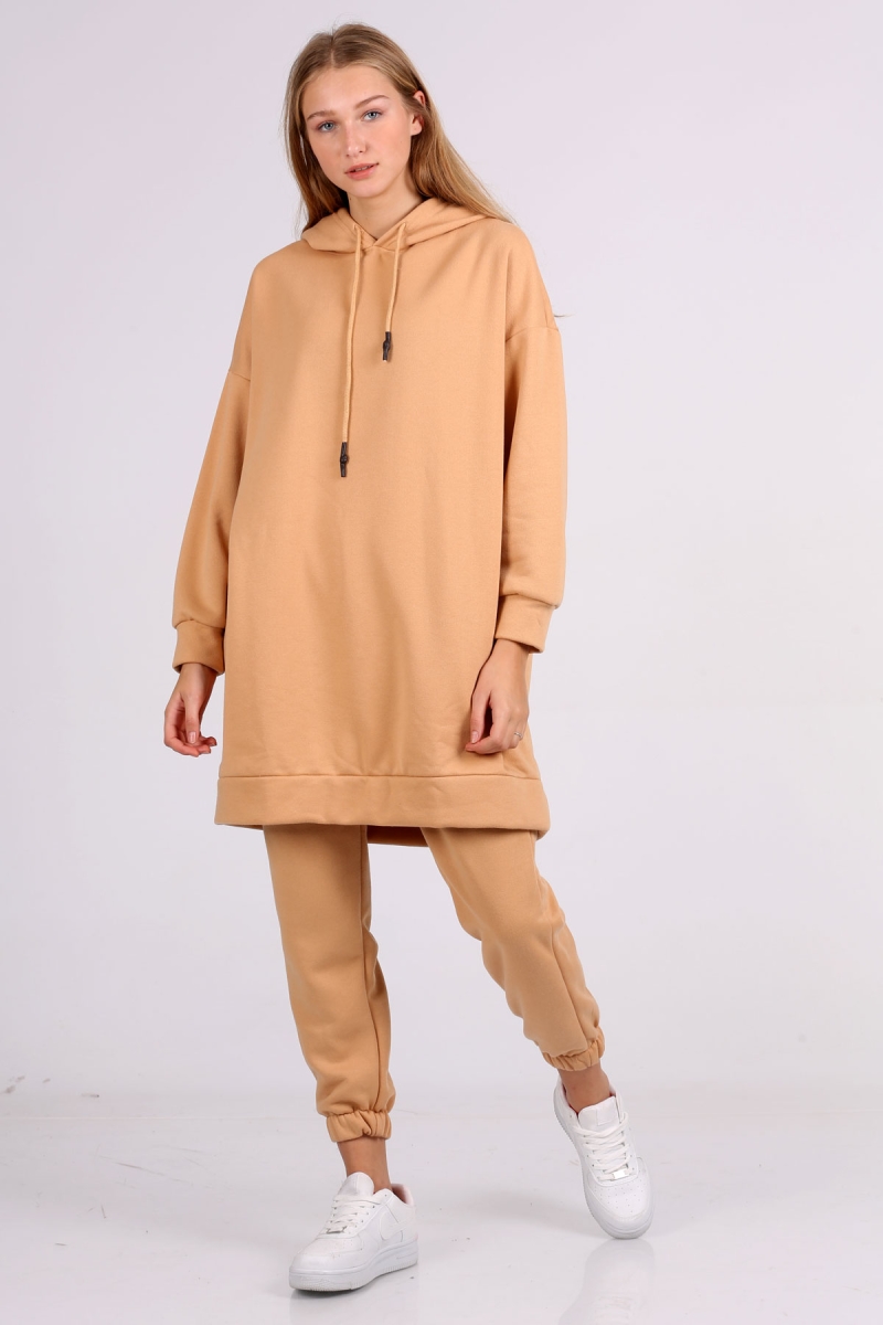 55345 Nasa Baskılı Tesettür Eşofman Takımı - Vizon - BİGDART