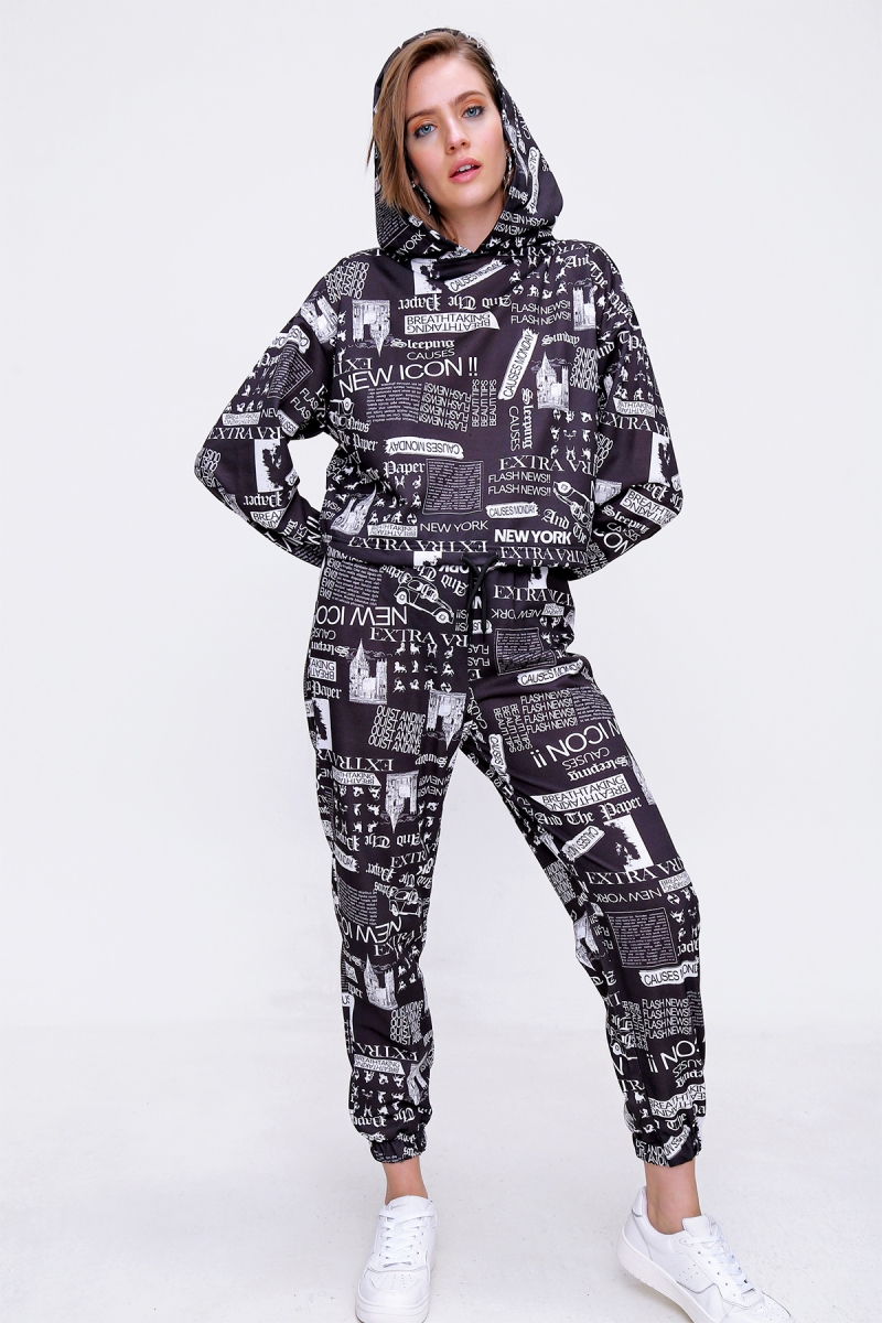 55354 Baskılı Eşofman Takımı - Siyah - BİGDART