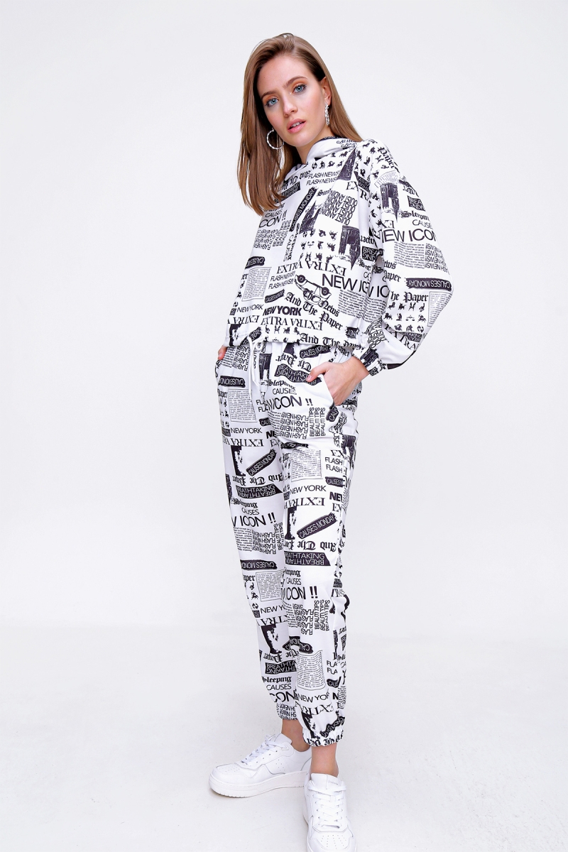 55354 Baskılı Eşofman Takımı - Beyaz - BİGDART