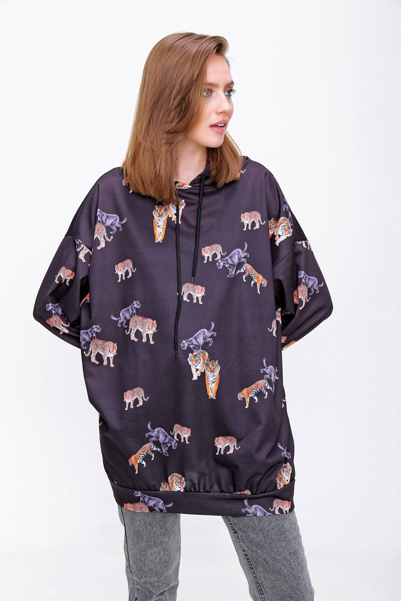 55357 Hayvan Figürlü Sweat - Siyah - BİGDART