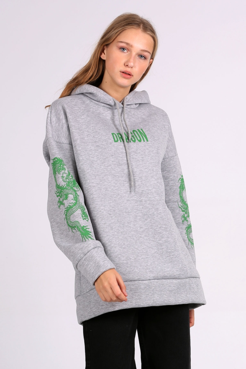 55362 Kapüşonlu Sweatshirt - Gri - BİGDART