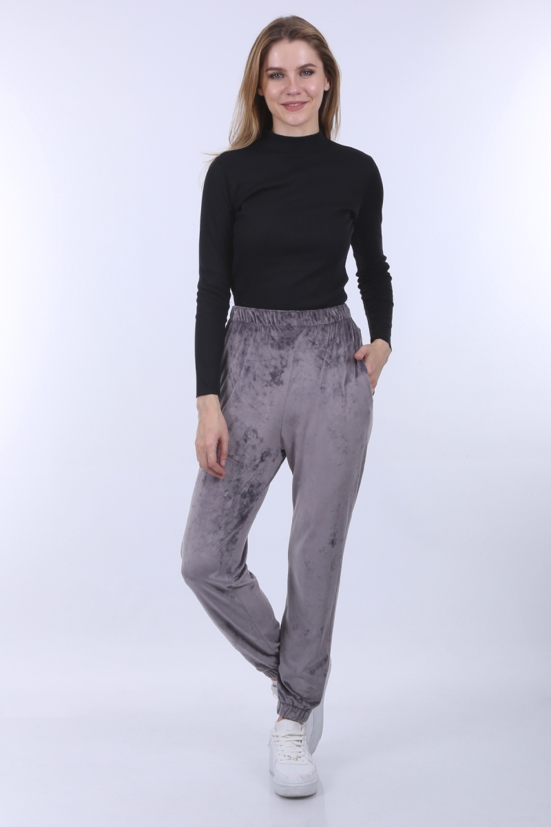 55370 Kadife Jogger Eşofman - Gri - BİGDART