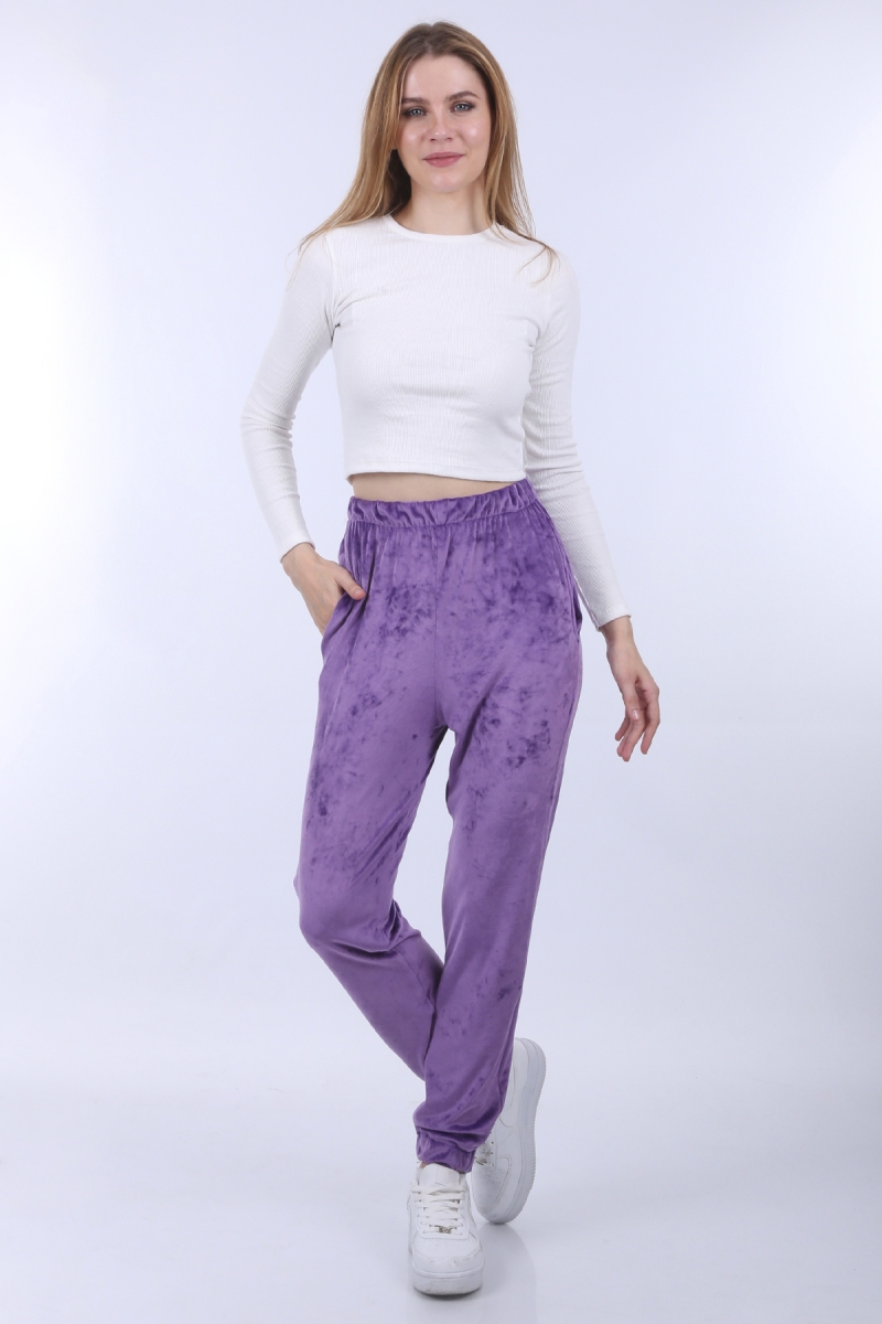55370 Kadife Jogger Eşofman - Lila - BİGDART