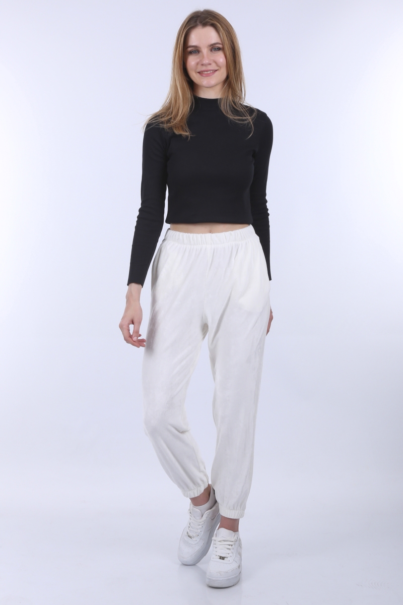 55370 Kadife Jogger Eşofman - Beyaz - BİGDART