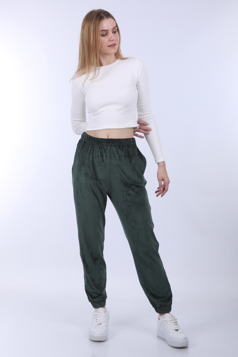 55370 Kadife Jogger Eşofman - Haki - BİGDART
