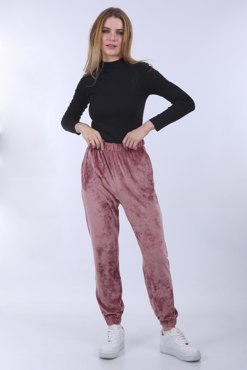 55370 Kadife Jogger Eşofman - Gül Kurusu - BİGDART