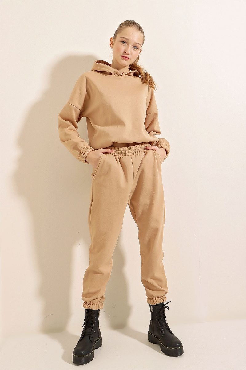 55376 Şardonlu Eşofman Takımı - Vizon - BİGDART