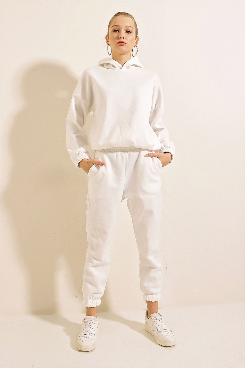 55376 Şardonlu Eşofman Takımı - Beyaz - BİGDART