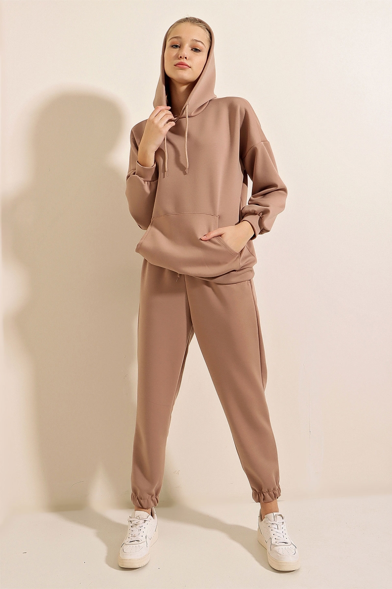 55377 Oversize Eşofman Takımı - Kahverengi - BİGDART