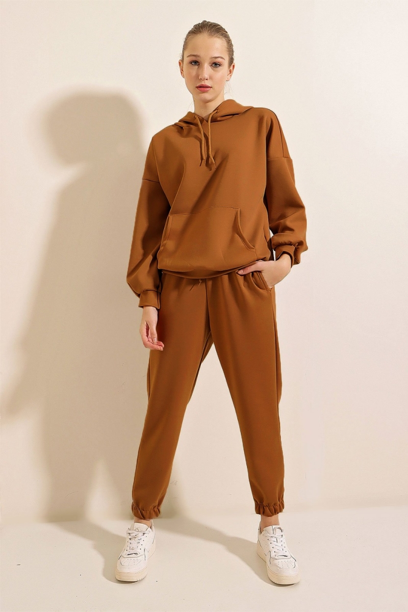 55377 Oversize Eşofman Takımı - Cappucino - BİGDART