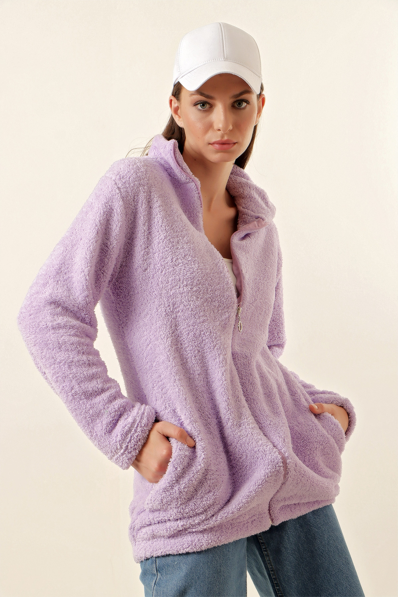 55387 Peluş Sweatshirt - Lila - BİGDART