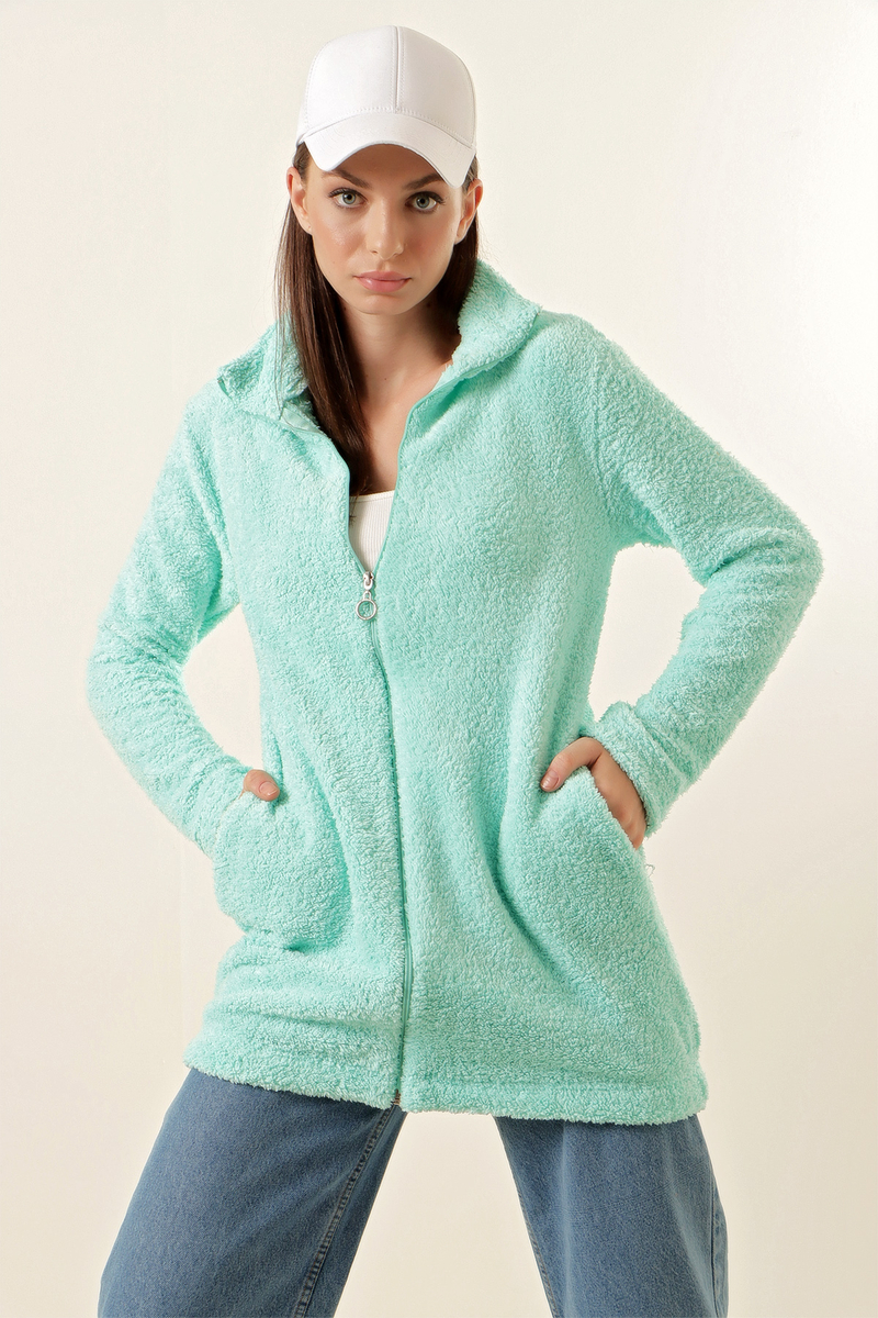 55387 Peluş Sweatshirt - Turkuaz - BİGDART