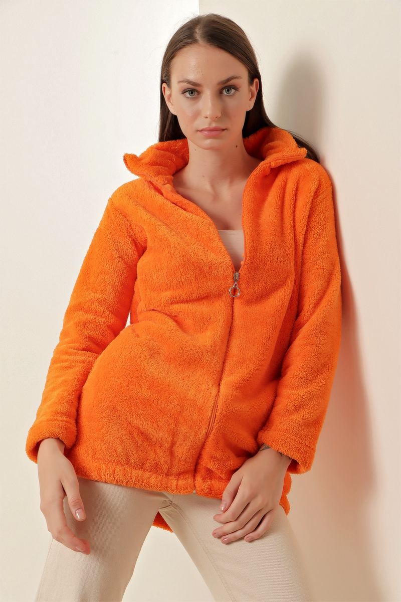 55387 Peluş Sweatshirt - Turuncu - BİGDART