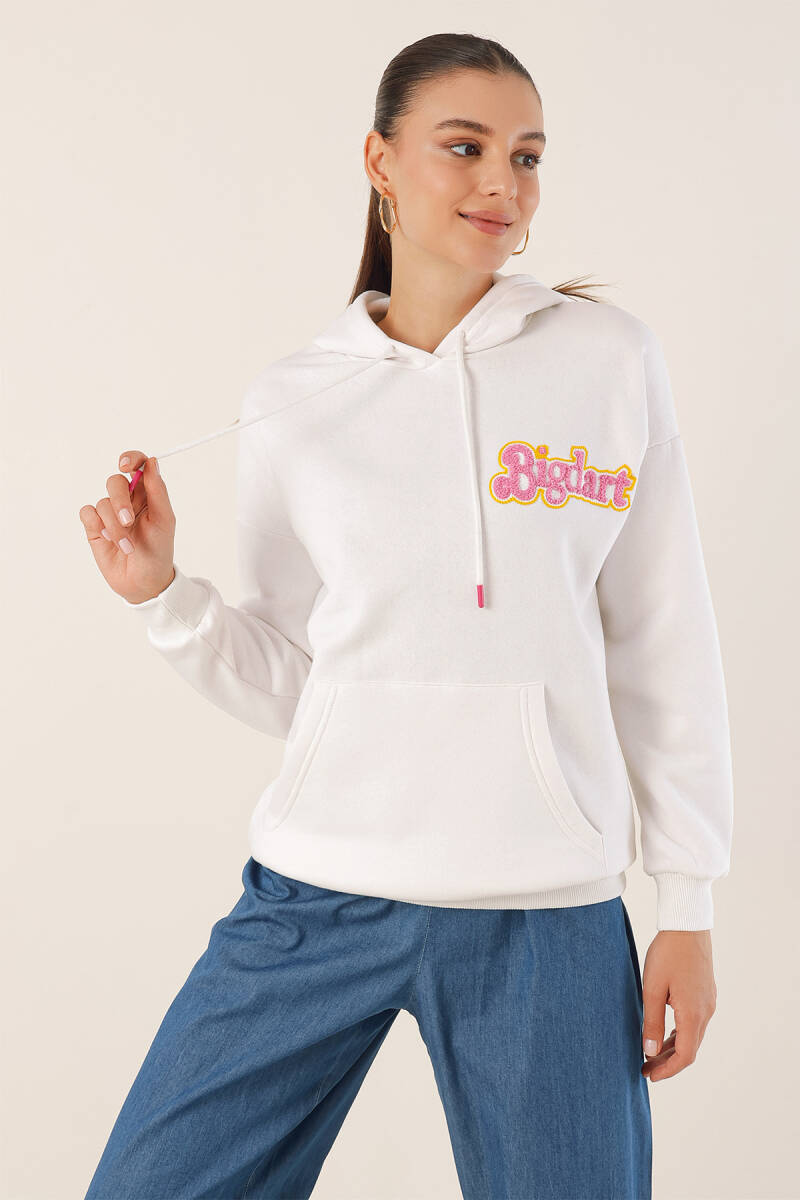 55424 Nakışlı Oversize Sweatshirt - Beyaz - BİGDART