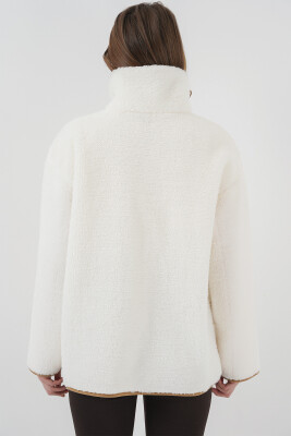 55446 Fermuarlı Oversize Peluş Ceket Mont - Camel - 6