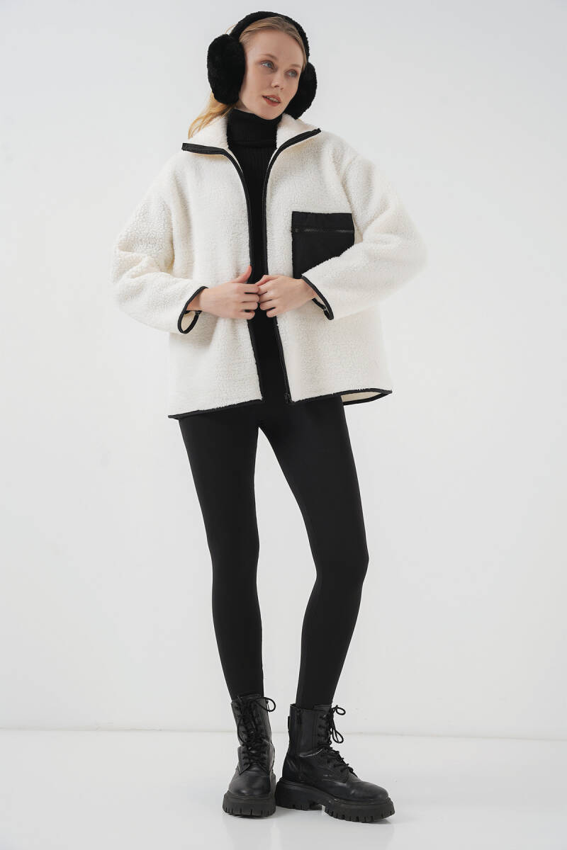 55446 Fermuarlı Oversize Peluş Ceket Mont - D. Siyah (1)