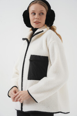 55446 Fermuarlı Oversize Peluş Ceket Mont - D. Siyah - 3