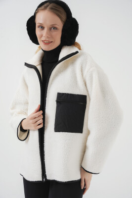 55446 Fermuarlı Oversize Peluş Ceket Mont - D. Siyah - 5