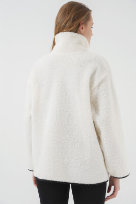 55446 Fermuarlı Oversize Peluş Ceket Mont - D. Siyah - 7