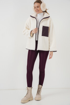 55446 Fermuarlı Oversize Peluş Ceket Mont - Mor - 2