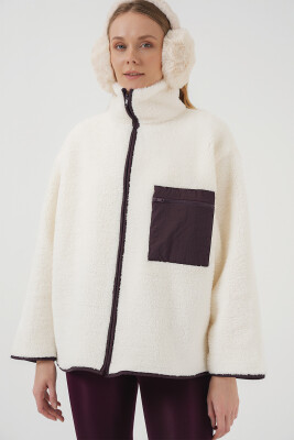 55446 Fermuarlı Oversize Peluş Ceket Mont - Mor - 3