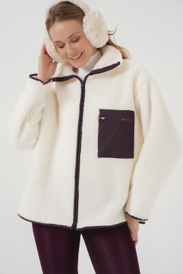 55446 Fermuarlı Oversize Peluş Ceket Mont - Mor - 5