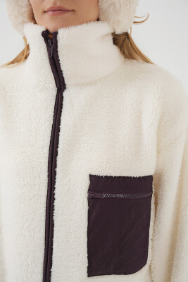 55446 Fermuarlı Oversize Peluş Ceket Mont - Mor - 6