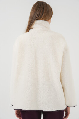 55446 Fermuarlı Oversize Peluş Ceket Mont - Mor - 7