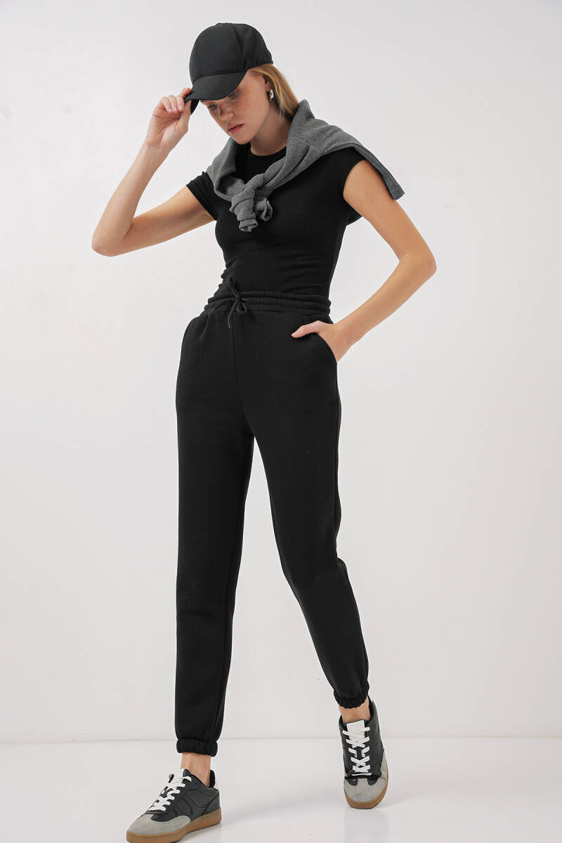 55450 Üç İplik Eşofman Altı - Siyah - BİGDART