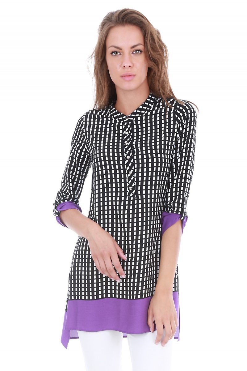 5648 HAKİM YAKA DESENLİ TUNİK - Mor - BİGDART