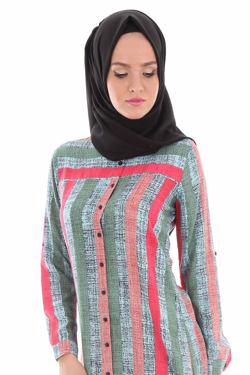 5655 ÇİZGİLİ TESETTÜR TUNİK - Fuşya - BİGDART