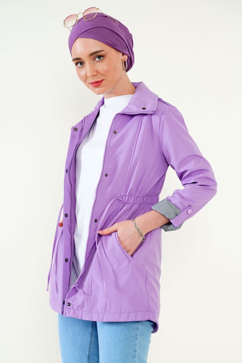 5669 Belden Lastikli Trenchcoat - Lila - BİGDART