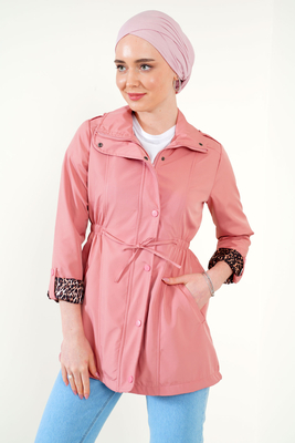 5669 Belden Lastikli Trenchcoat - Pembe 